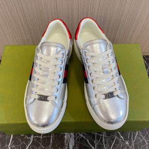 Gucci Ace Low-Top Sneakers Unisex Leather Silver