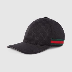 Gucci Baseball Hat with Web Stripe GG Supreme Canvas Black