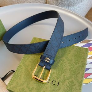 Gucci Belt with Interlocking G Detail GG Supreme Canvas Navy Blue/Gold