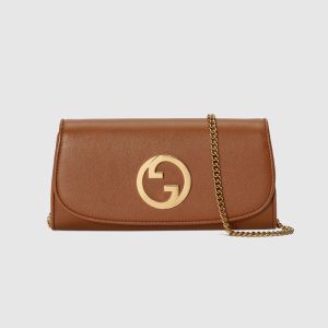 Gucci Large Blondie Continental Chain Wallet In Leather Brown