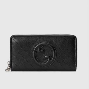 Gucci Large Blondie Zip Around Wallet In Subtler Leather Black