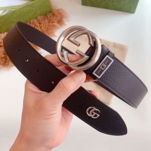 Gucci Blondie Wide Belt with Gucci G and GG Marmont Grained Calfskin Black/Silver
