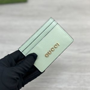 Gucci Card Case with Logo Script In Leather Green