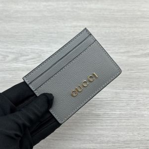 Gucci Card Case with Logo Script In Leather Grey
