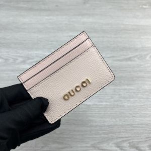 Gucci Card Case with Logo Script In Leather Pink