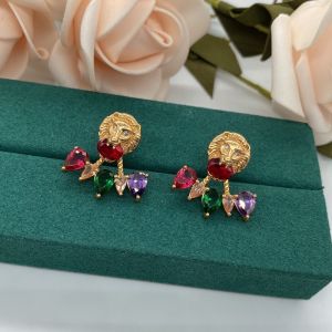 Gucci Color Crystals Lion Head Earrings In Gold