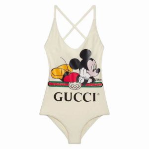 Gucci Crisscross Swimsuit with Disney Mickey Interlocking G Web Stripe Gucci Women Lycra Beige