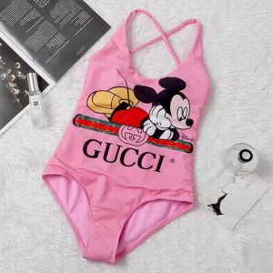 Gucci Crisscross Swimsuit with Disney Mickey Interlocking G Web Stripe Gucci Women Lycra Pink