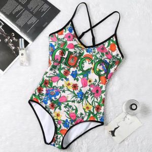 Gucci Crisscross Swimsuit with Gucci Floral Women Lycra Green/White