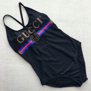 Gucci Crisscross Swimsuit with Gucci Interlocking G Web Stripe Women Lycra Black/Navy Blue