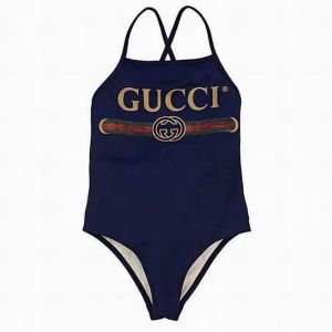 Gucci Crisscross Swimsuit with Gucci Interlocking G Web Stripe Women Lycra Navy Blue