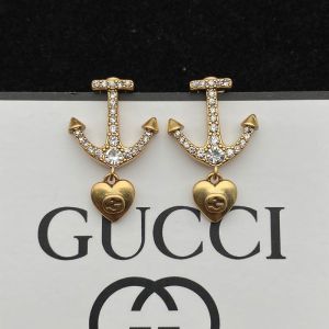 Gucci Crystal Anchor Heart Charm Earrings In Gold