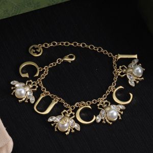 Gucci Crystals Pearl Bee Bracelets In Gold