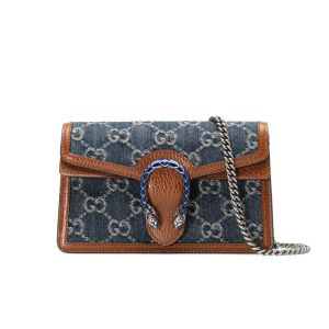 Gucci Super Mini Dionysus Crossbody Bag In GG Supreme Denim Blue/Brown