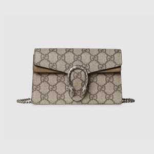 Gucci Super Mini Dionysus Crossbody Bag In GG Supreme Suede Beige/Brown