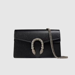 Gucci Super Mini Dionysus Crossbody Bag In Textured Leather Black