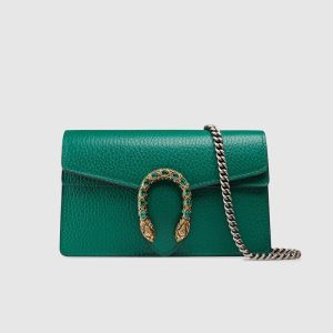 Gucci Super Mini Dionysus Crossbody Bag In Textured Leather Green