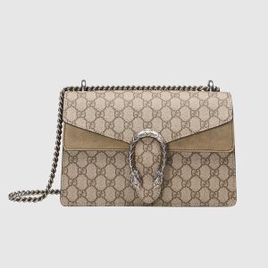 Gucci Small Dionysus Shoulder Bag In GG Supreme GG Supreme Suede Beige/Brown