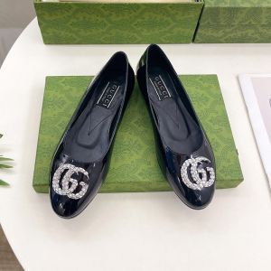 Gucci Double G Crystals Ballet Flats Women Leather Black