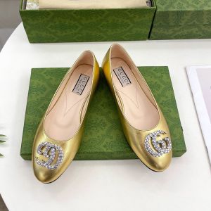 Gucci Double G Crystals Ballet Flats Women Leather Gold