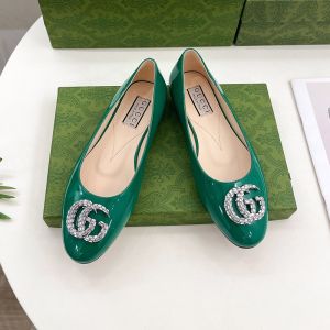 Gucci Double G Crystals Ballet Flats Women Leather Green