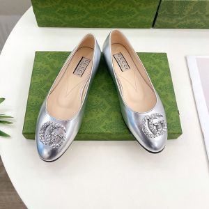 Gucci Double G Crystals Ballet Flats Women Leather Silver