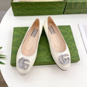 Gucci Double G Crystals Ballet Flats Women Leather White