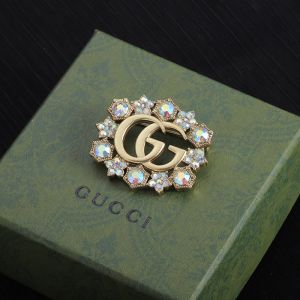 Gucci Double G Crystals Flower Brooch In Gold