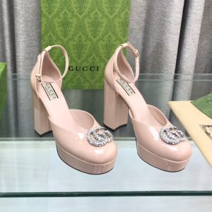 Gucci Double G Crystals Platform Pumps Women Patent Leather Pink