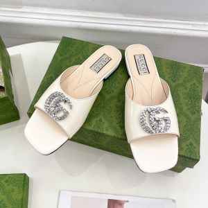 Gucci Double G Crystals Slides Women Leather White