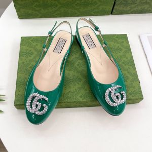 Gucci Double G Crystals Slingback Ballet Flats Women Leather Green