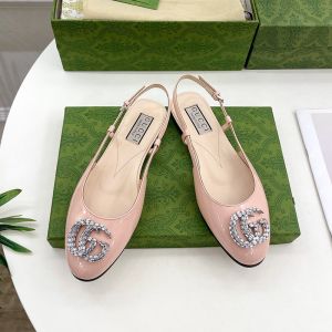 Gucci Double G Crystals Slingback Ballet Flats Women Leather Pink