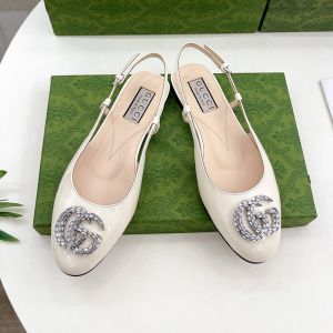 Gucci Double G Crystals Slingback Ballet Flats Women Leather White