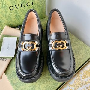 Gucci Double G Diamond Loafers Women Leather Black