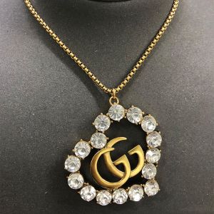 Gucci Double G Heart Crystals Pendant Necklace In Gold