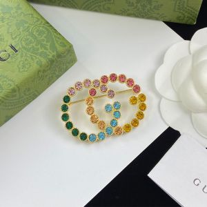 Gucci Double G Multicolor Crystals Brooch In Gold