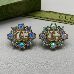 Gucci Double G Multicolor Crystals Flower Earrings In Gold