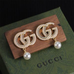 Gucci Double G Pearl Crystals Earrings In Gold