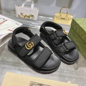 Gucci Double G Sandals Women GG Canvas Black