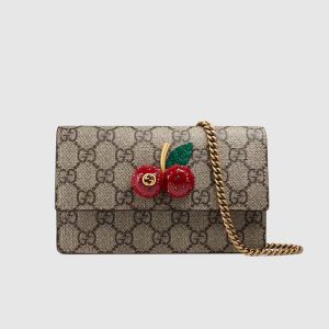 Gucci Mini Flap Bag with Cherries In GG Supreme Canvas Beige/Red