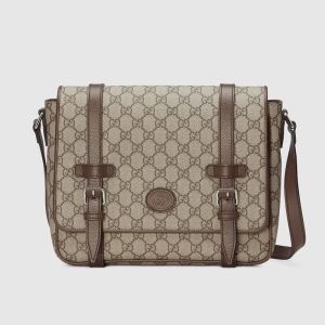 Gucci Flap Messenger Bag with Interlocking G In GG Supreme Canvas Beige/Brown