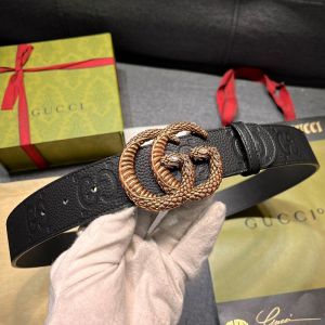 Gucci GG Marmont Jumbo GG Wide Belt with Snake Crystals Buckle Grained Calfskin Black/Gold