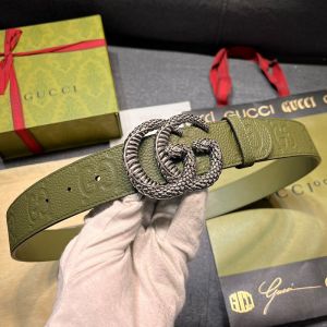 Gucci GG Marmont Jumbo GG Wide Belt with Snake Crystals Buckle Grained Calfskin Green/Silver