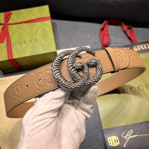 Gucci GG Marmont Jumbo GG Wide Belt with Snake Crystals Buckle Grained Calfskin Khaki/Silver