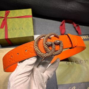 Gucci GG Marmont Jumbo GG Wide Belt with Snake Crystals Buckle Grained Calfskin Orange/Gold