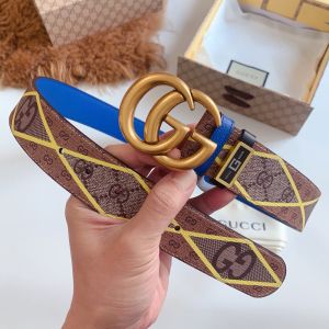 Gucci GG Marmont Wide Belt with Gucci G and GG Rhombus Print Canvas Camel/Gold