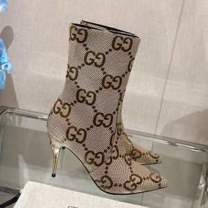 Gucci High-Heel Ankle Boots Women GG Canvas Beige