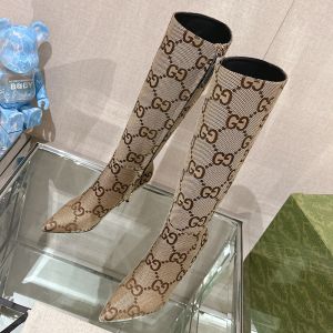 Gucci High-Heel Boots Women GG Canvas Beige