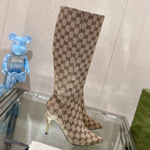Gucci High-Heel Boots Women GG Supreme Canvas Beige