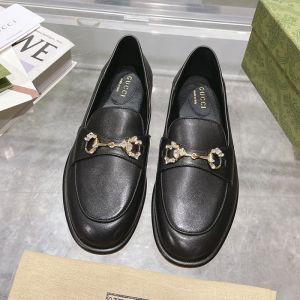 Gucci Horsebit Crystals Flat Loafers Women Leather Black